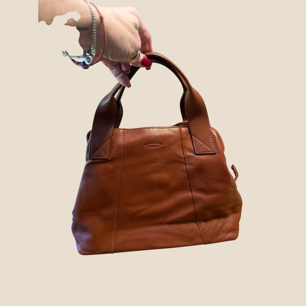 American Leather Co Cognac Brown Leather Satchel Handbag Top Handle Bag